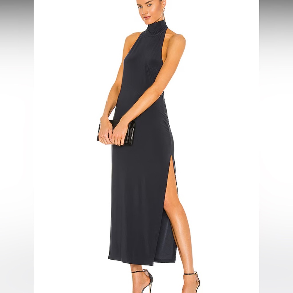 Norma Kamali Halter Turtle Side Slit Gown